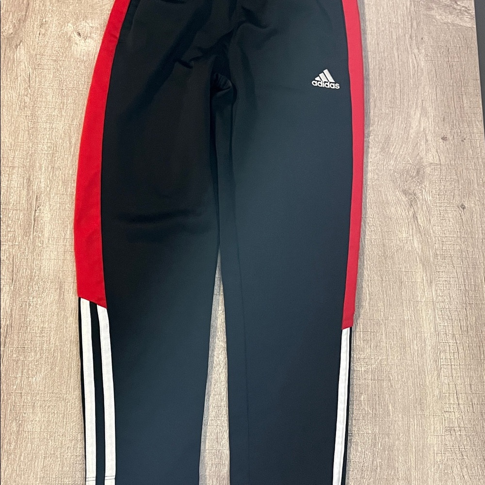 Adidas Kids Black Joggers with Red and White Stripes